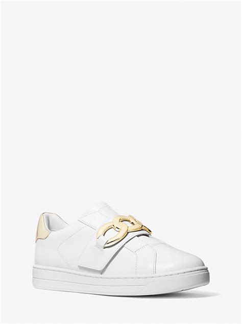 michael kors kenna chain leather sneakers|Michael Michael Kors Kenna Embellished Sneakers .